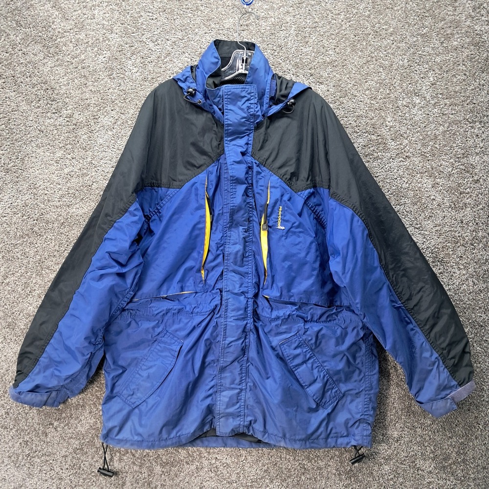 Stearns Dry Wear Mens XXL Blue Black Colorblock‎ Hooded Rain Jacket Vintage
